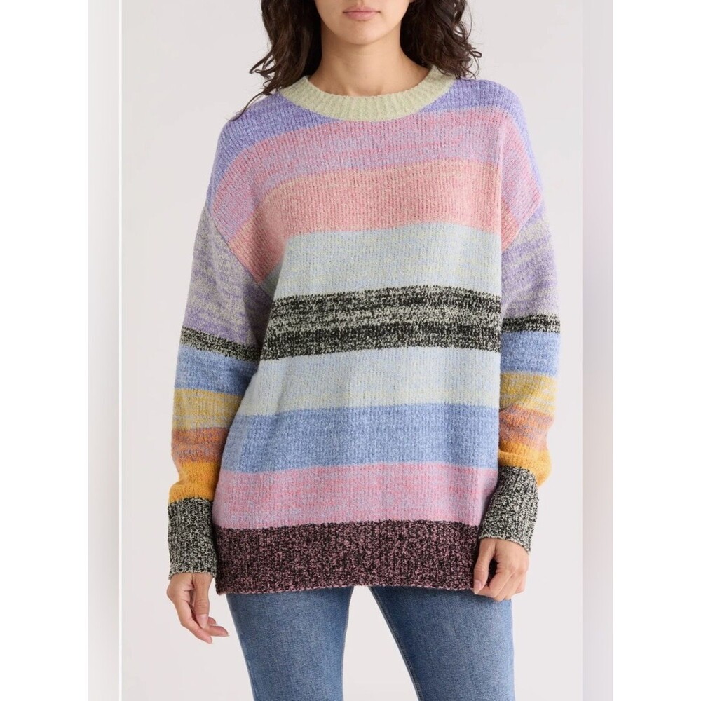 NWT Desigual Multicolor Pastel Striped Crewneck Pullover Sweater Large